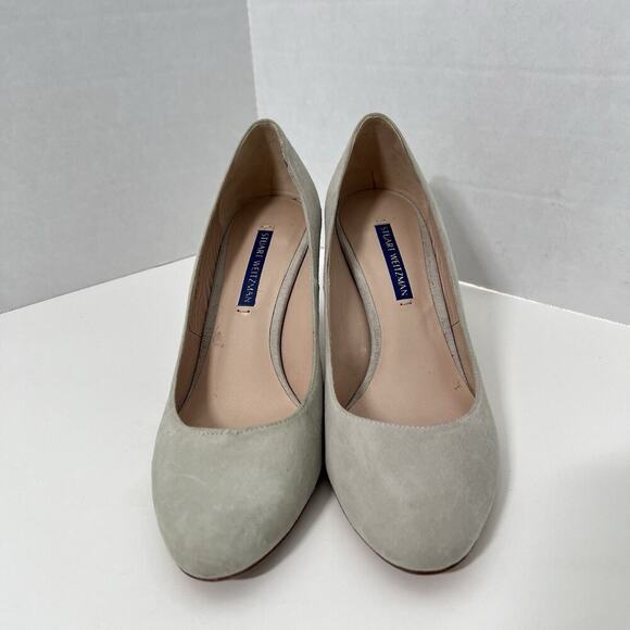 Stuart Weitzman Suede Pumps Mint Green Size 7 Block 3” Heel Almond Toe Spain - Picture 2 of 10